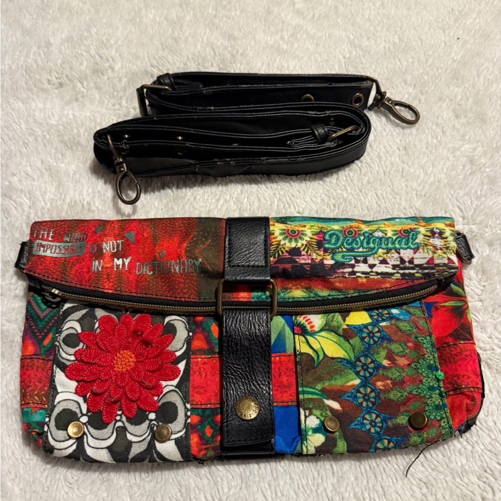 Desigual Colorful Floral Clutch with Black Accents